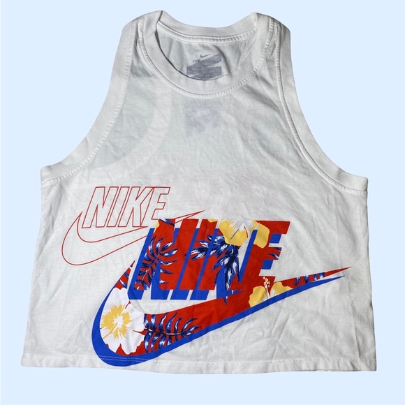 Nike‎ White Tank crop top with Vibrant Floral Logo - Picture 1 of 6